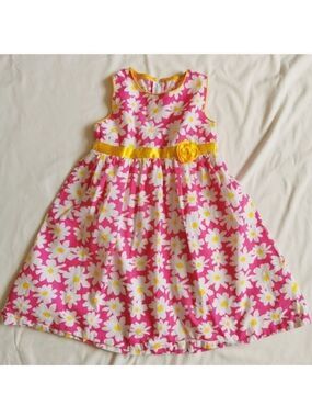 Kids Dress Floral Pink Yellow Sleeveless Size 4- 5 Years